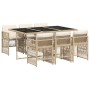 Set comedor de jardín 7 pzas con cojines ratán sintético beige