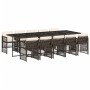 Set comedor de jardín 11 pzas y cojines ratán sintético marrón