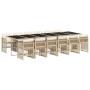 Set comedor de jardín con cojines 13 pzas ratán sintético beige