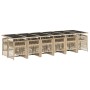 Set comedor de jardín con cojines 13 pzas ratán sintético beige
