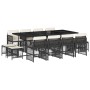 Set comedor de jardín con cojines 13 pzas ratán sintético negro