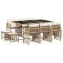Set comedor de jardín 11 pzas con cojines ratán sintético beige