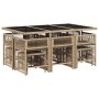 Set comedor de jardín 11 pzas con cojines ratán sintético beige