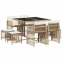 Set comedor de jardín 9 pzas con cojines ratán sintético beige