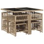 Set comedor de jardín 9 pzas con cojines ratán sintético beige