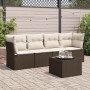 Set comedor de jardín 5 piezas y cojines ratán sintético marrón