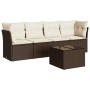 Set comedor de jardín 5 piezas y cojines ratán sintético marrón