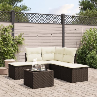 Set sofás de jardín 6 piezas y cojines ratán sintético marrón
