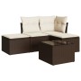 Set comedor de jardín 5 piezas y cojines ratán sintético marrón