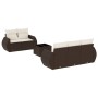 Set sofás de jardín 6 piezas y cojines ratán sintético marrón