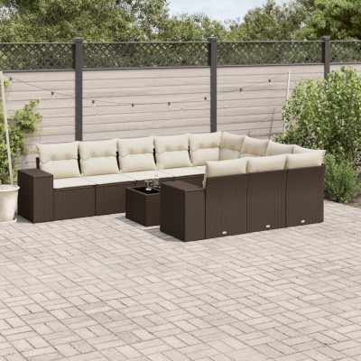 Set de sofás de jardín 11 pzas cojines ratán sintético marrón