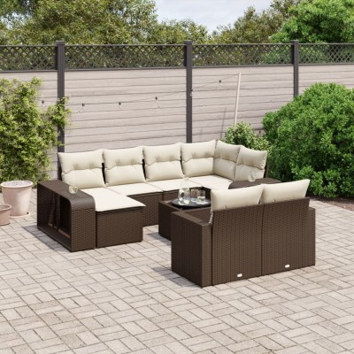 Set de sofás de jardín 11 pzas cojines ratán sintético marrón