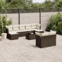 Set de sofás de jardín 10 pzas y cojines ratán sintético marrón