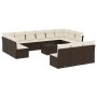 Set sofás de jardín 14 pzas con cojines ratán sintético marrón
