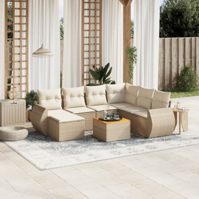 Juego de sofás de jardín con cojines beige 8 pzas ratán PE