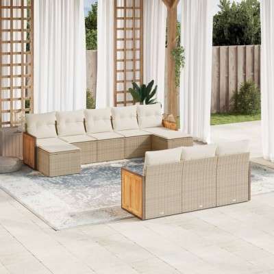Juego de sofás jardín con cojines beige 10 pzas ratán sintético