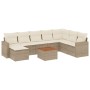 Set de sofás de jardín con cojines 9 pzas ratán sintético beige