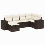 Set sofás de jardín 6 piezas y cojines ratán sintético marrón