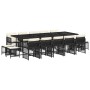 Set comedor de jardín con cojines 15 pzas ratán sintético negro