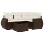 Set comedor de jardín 5 piezas y cojines ratán sintético marrón