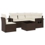 Set sofás de jardín 6 piezas y cojines ratán sintético marrón