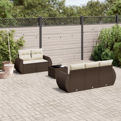 Set sofás de jardín 6 piezas y cojines ratán sintético marrón