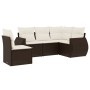 Set comedor de jardín 5 piezas y cojines ratán sintético marrón