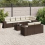 Set de sofás de jardín 9 pzas y cojines ratán sintético marrón