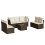 Set sofás de jardín 8 piezas y cojines ratán sintético marrón