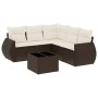 Set sofás de jardín 6 piezas y cojines ratán sintético marrón