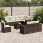 Set de sofás de jardín 9 pzas y cojines ratán sintético marrón