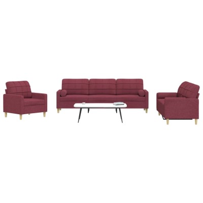 Juego de sofás con cojines 3 piezas tela rojo tinto
