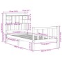 Cama con estantería sin colchón madera maciza marrón 75x190 cm