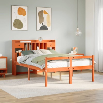 Cama con estantería sin colchón madera maciza marrón 160x200 cm