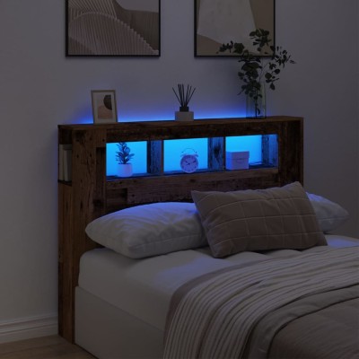 Cabecero con LED madera ingeniería envejecida 140x18,5x103,5 cm