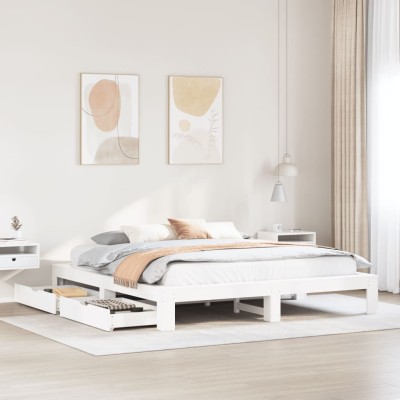 Cama sin colchón madera maciza de pino blanca 180x200 cm
