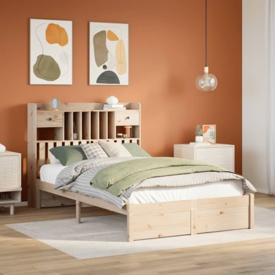 Cama con estantería sin colchón madera maciza de pino 135x190cm