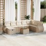 Set de sofás de jardín con cojines 9 pzas ratán sintético beige