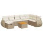 Set de sofás de jardín con cojines 9 pzas ratán sintético beige