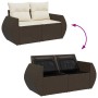 Set comedor de jardín 5 piezas y cojines ratán sintético marrón