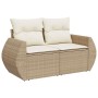 Set de sofás de jardín y cojines 8 piezas ratán sintético beige