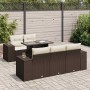 Set sofás de jardín 6 piezas y cojines ratán sintético marrón