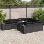 Set de sofás de jardín 11 pzas y cojines ratán sintético negro