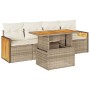 Set sofás jardín y cojines 5 pzas ratán sintético acacia beige