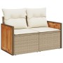 Set sofás jardín y cojines 5 pzas ratán sintético acacia beige