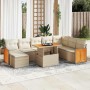 Set sofás jardín y cojines 7 pzas ratán sintético acacia beige