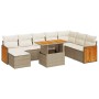 Set sofás jardín y cojines 7 pzas ratán sintético acacia beige