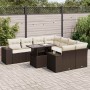 Set de sofás de jardín 9 pzas y cojines ratán sintético marrón