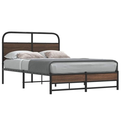Estructura de cama sin colchón 135x190 cm madera marrón roble