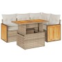 Set sofás jardín y cojines 5 pzas ratán sintético acacia beige